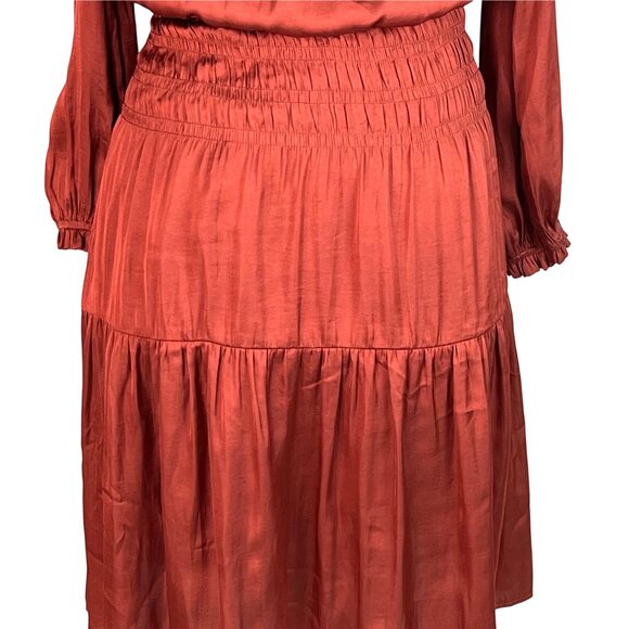 Grade & Gather Rust Smocked Drop Waist Peasant Gypsy Dress Size S Feminine - Picture 7 of 12